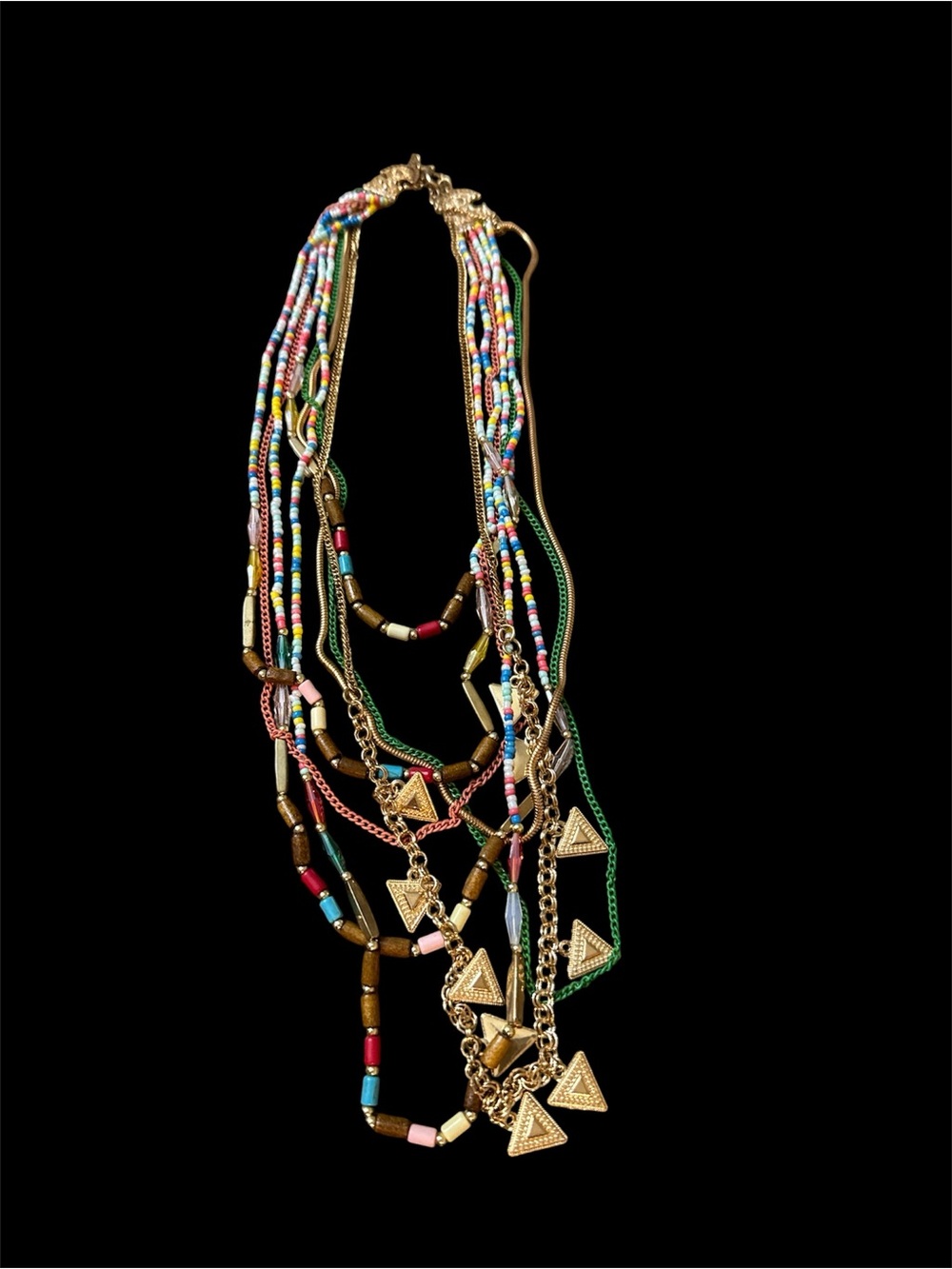 Multi-Color Layered Beaded Necklace with Gold Accents